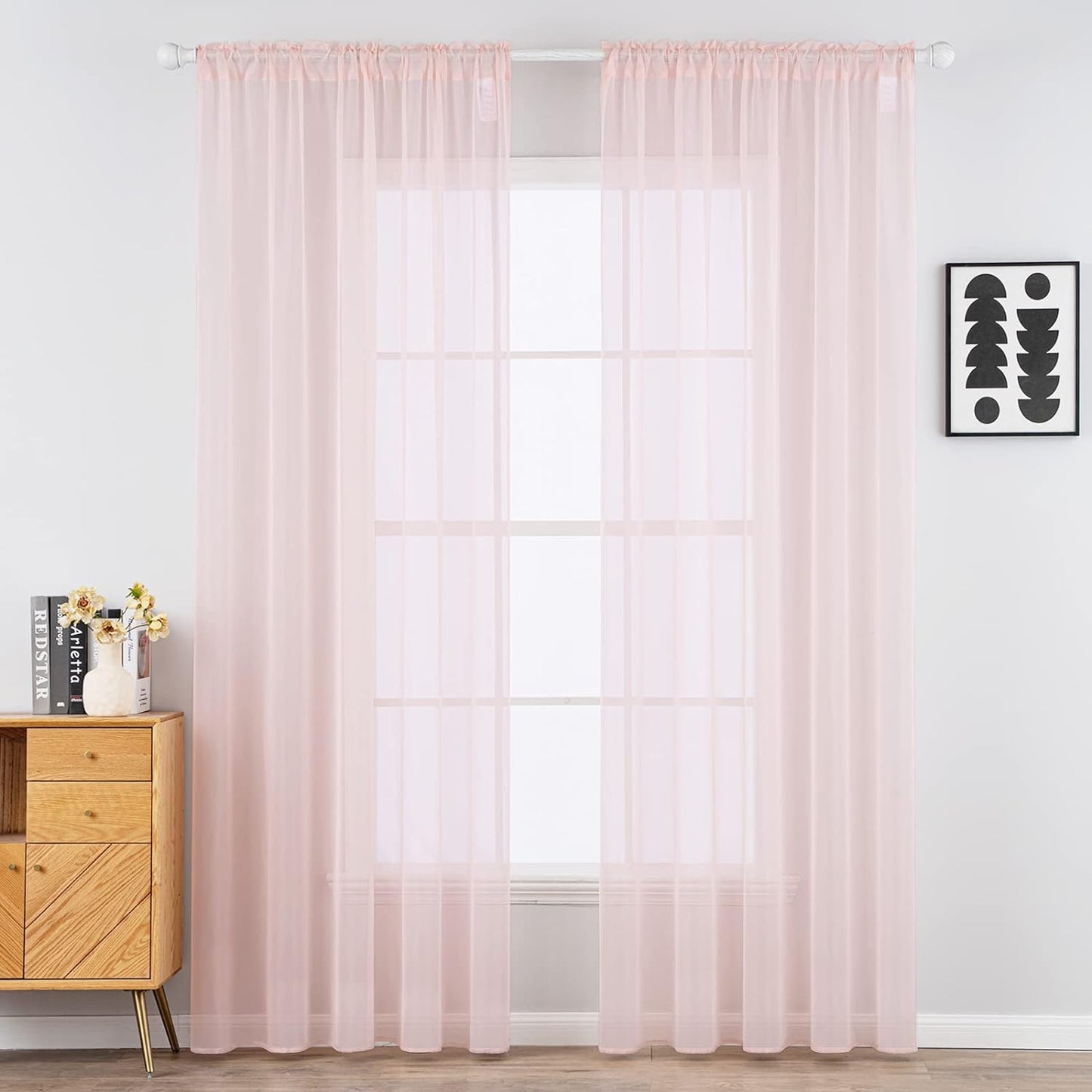 MIULEE White Sheer Curtains 96 Inches Long Window Curtains 2 Panels Solid Color Elegant Window Voile Panels/Drapes/Treatment for Bedroom Living Room (54 X 96 Inches White)  MIULEE Baby Pink 54''W X 72''L 