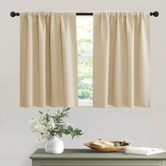 RYB HOME Thermal Insulated Curtains Blackout Small Window Curtains Light Block Privacy for Bathroom Kitchen Laundry RV Curtains, 42 Inch Wide by 36 in Long, Biscotti Beige, 2 Pcs  RYB HOME   