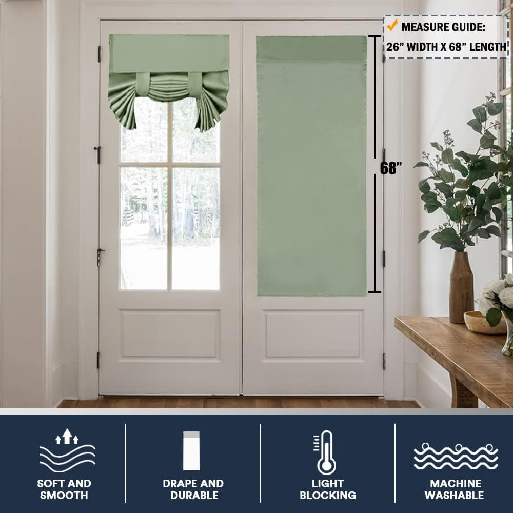Blackout Curtains for French Doors - Thermal Insulated Tricia Door Window Curtain for Patio Door, Self Stick Tie up Shade Energy Efficient Double Door Blind, 26 X 68 Inches, 1 Panel, Sage  L.VICTEX   