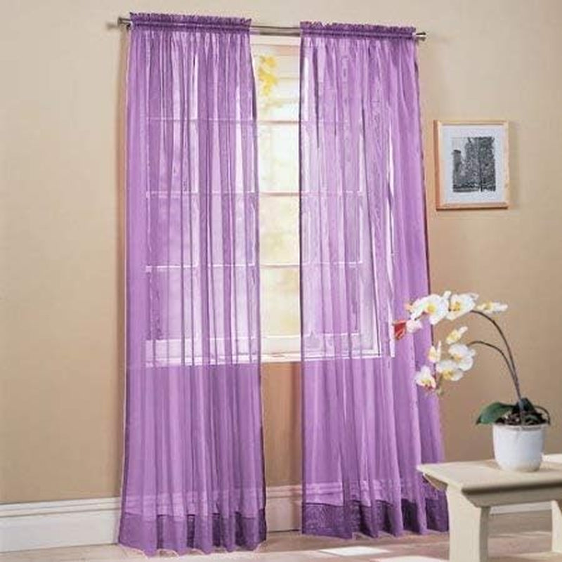2 Piece Sheer Luxury Curtain Panel Set for Kitchen/Bedroom/Backdrop 84" Inches Long (White )  Jasmine Linen Lavender  