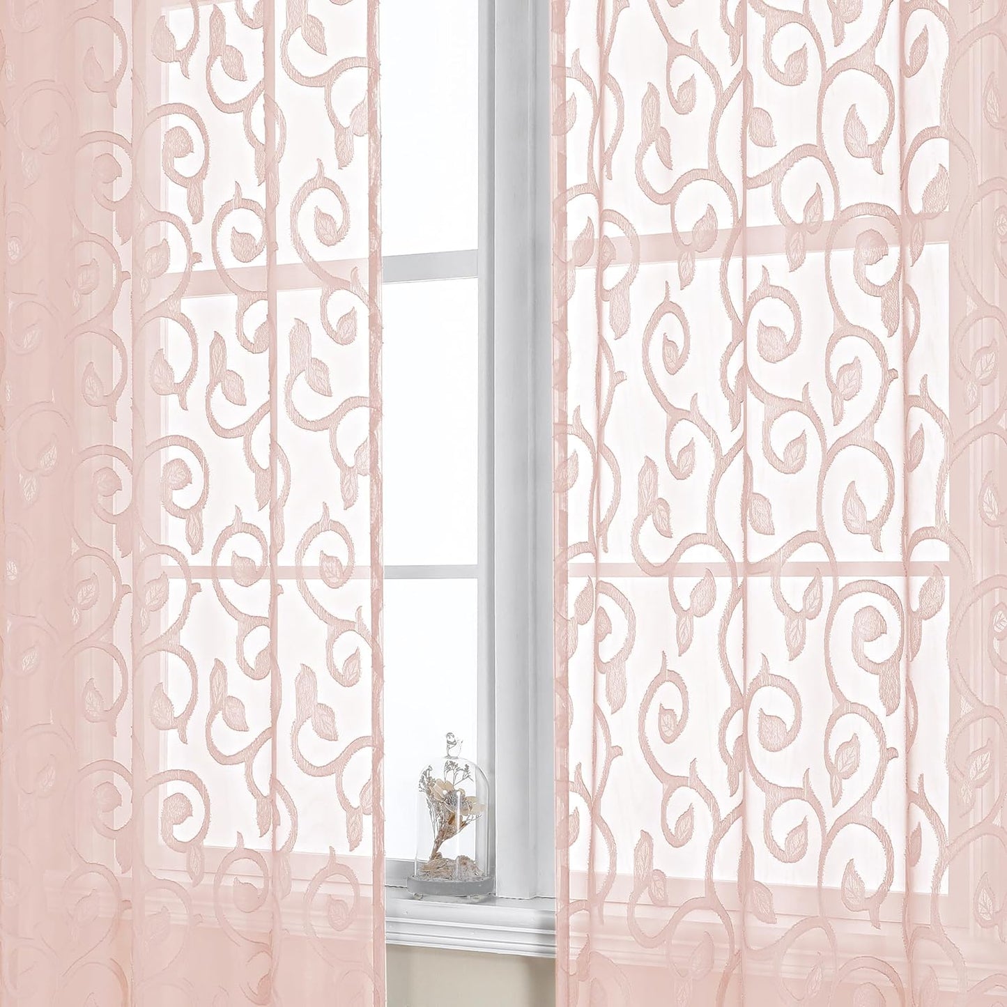OWENIE Furman Sheer Curtains 84 Inches Long for Bedroom Living Room 2 Panels Set, Light Filtering Window Curtains, Semi Transparent Voile Top Dual Rod Pocket, Grey, 40Wx84L Inch, Total 84 Inches Width  OWENIE Blush 40W X 63L 