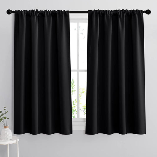 RYB HOME Bedroom Blackout Curtains - Black Curtains Solar Light Block Insulated Drapes Energy Saving for Bedroom Dining Living Room, 42 X 45 Inches Long, Black, Set of 2  RYB HOME   