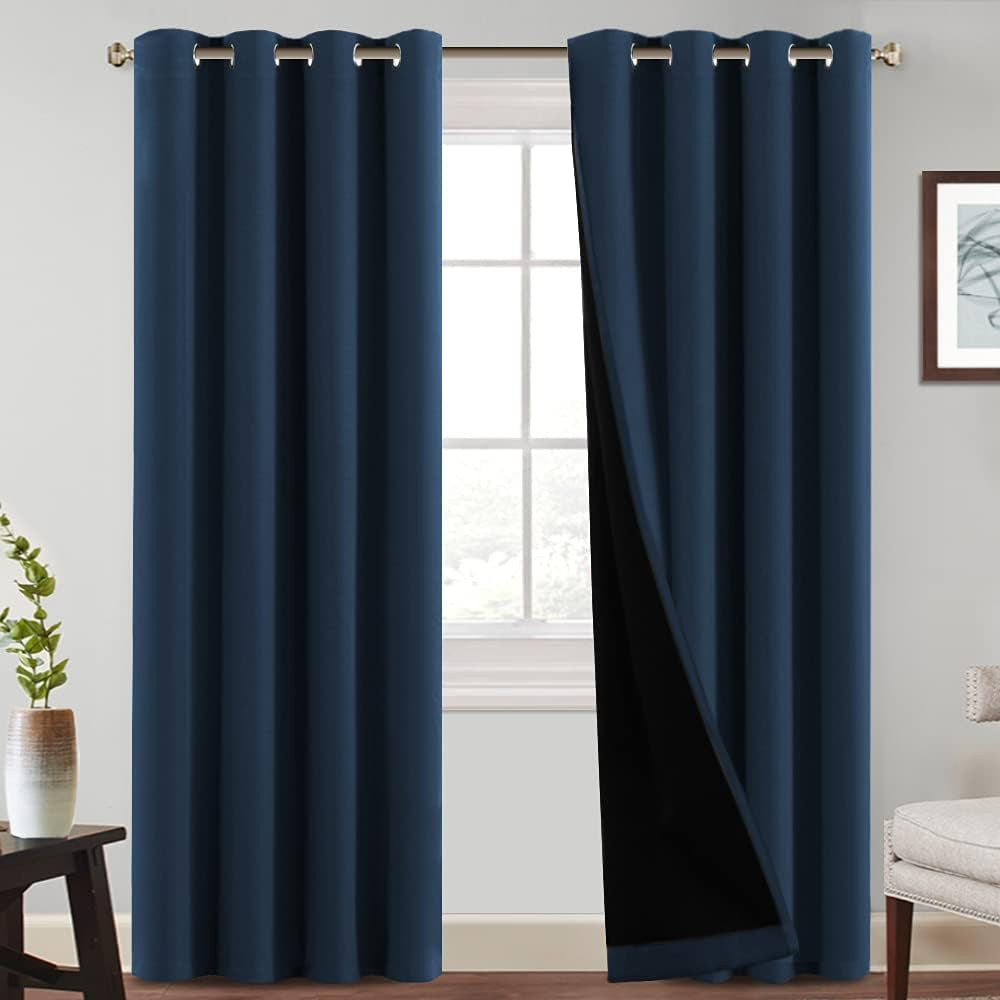 Princedeco 100% Blackout Curtains 84 Inches Long Pair of Energy Smart & Noise Blocking Out Drapes for Baby Room Window Thermal Insulated Guest Room Lined Window Dressing(Desert Sage, 52 Inches Wide)  PrinceDeco Navy Blue 52"W X84"L 