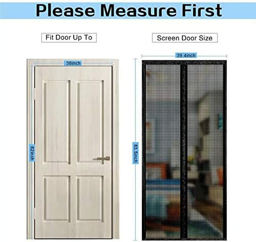 Fiberglass Magnetic Screen Door, Heavy Duty Mesh Door Curtain Hands Free for Patio, Bedroom, Pet and Kid Friendly, Fits Doors up to 38" X 82",Black  SANJIANKER   