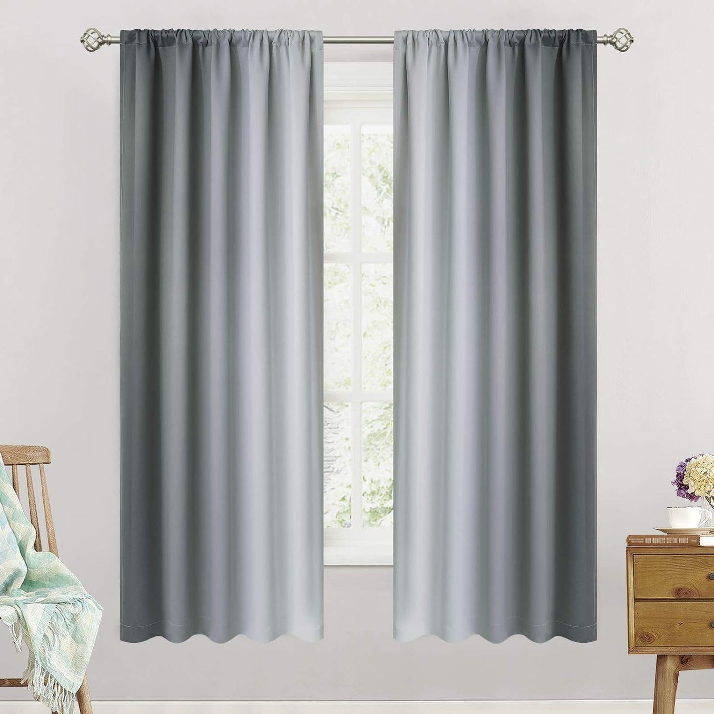 Simplehome Ombre Room Darkening Curtains for Bedroom, Light Blocking Gradient Purple to Greyish White Thermal Insulated Rod Pocket Window Curtains Drapes for Living Room,2 Panels, 52X84 Inches Length  SimpleHome Grey 52W X 63L / 2 Panels 