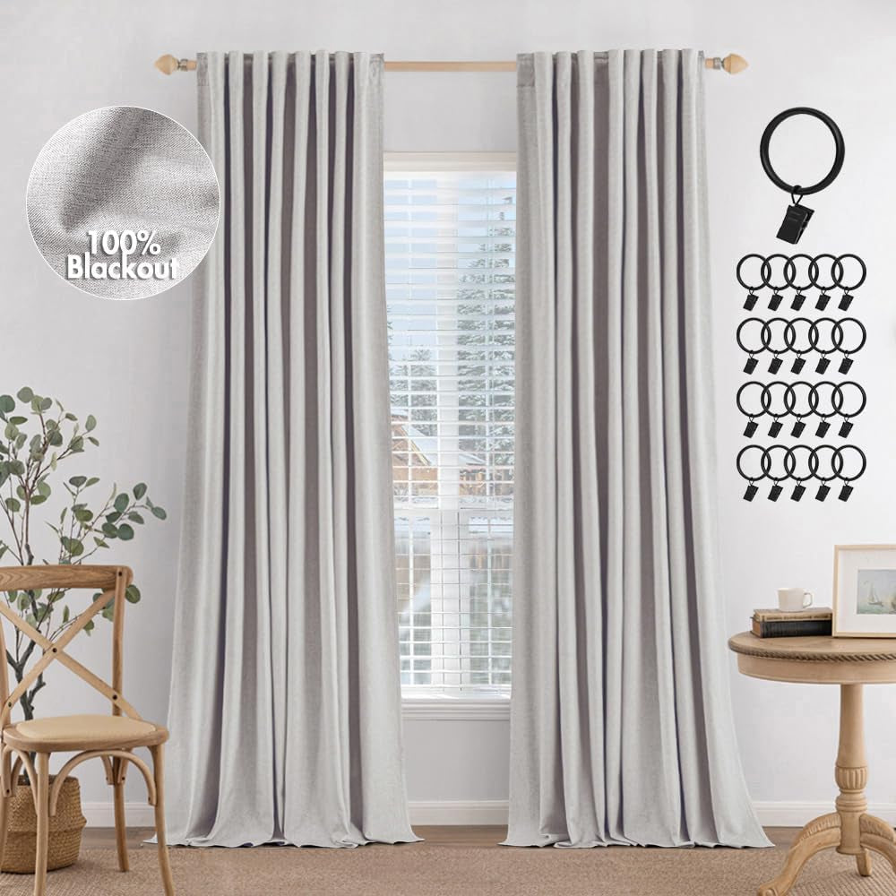 MIULEE 100% Blackout Curtains 90 Inches Long, Linen Curtains & Drapes for Bedroom Back Tab Black Out Window Treatments Thermal Insulated Room Darkening Rod Pocket, Oatmeal, 2 Panels  MIULEE Beige 52"W*120"L 