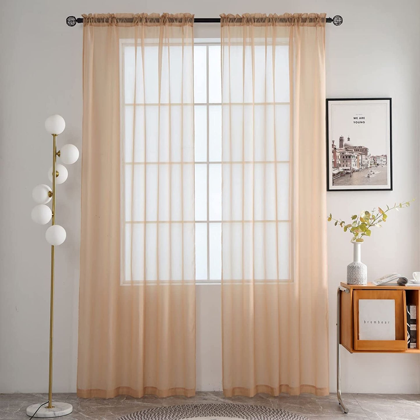 Spacedresser Basic Rod Pocket Sheer Voile Window Curtain Panels White 1 Pair 2 Panels 52 Width 84 Inch Long for Kitchen Bedroom Children Living Room Yard(White,52 W X 84 L)  Lucky Home Beige 70 W X 96 L 