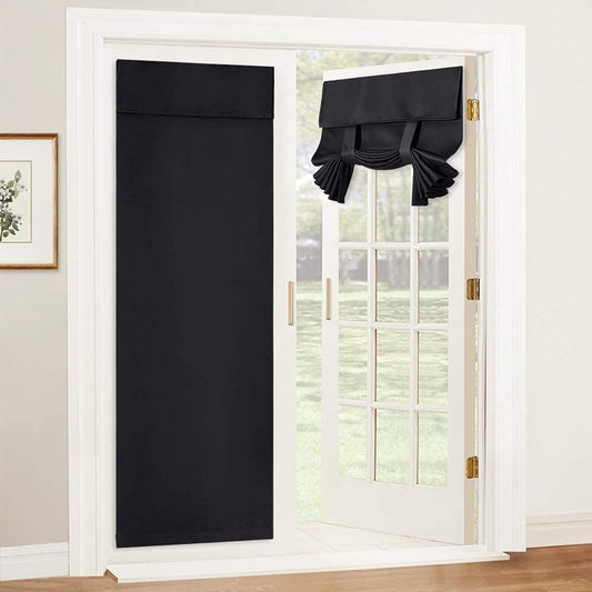 RYB HOME Blackout Door Curtain - Tricia Window Shades Thermal Insulated Light Block French Curtain Tie up Shades Energy Efficient Double Door Blind, 26 X 69 Inches, Black, 1 Panel  RYB HOME   