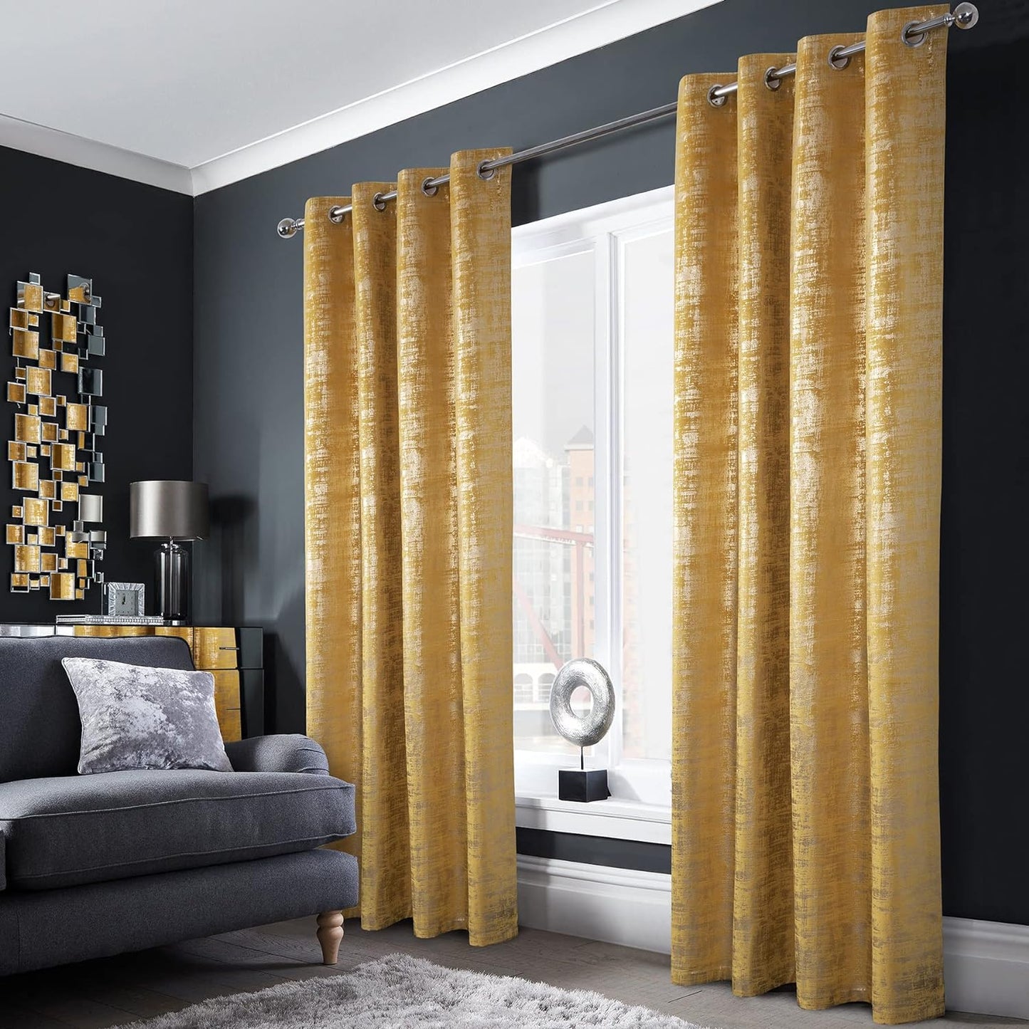 Always4U Soft Velvet Curtains 95 Inch Length Luxury Bedroom Curtains Gold Foil Print Window Curtains for Living Room 1 Panel White  always4u Yellow (Gold Print) 2 Panels: 52''W*95''L 