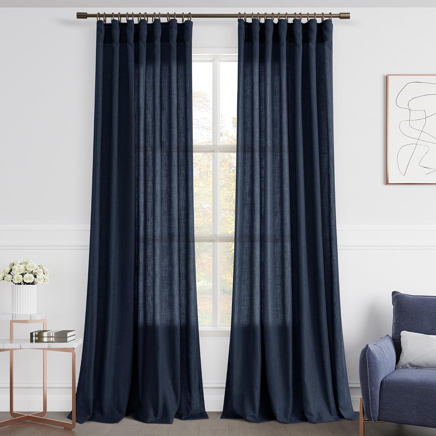 Joywell Natural Linen Cream Curtains 84 Inches Long for Living Room Bedroom Hook Belt Back Tab Pinch Pleated Light Filtering Ivory White Neutral Boho Modern Farmhouse Linen Drapes 84 Length 2 Panels  Joywell Navy Blue 52W X 120L Inch X 2 Panels 
