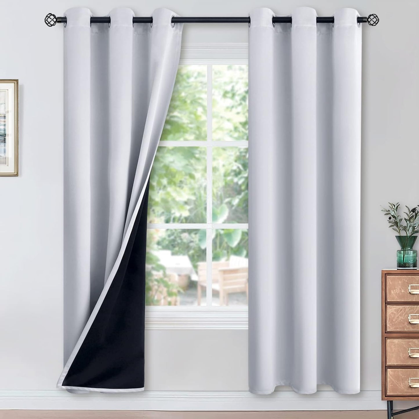 Youngstex Black 100% Blackout Curtains 63 Inches for Bedroom Thermal Insulated Total Room Darkening Curtains for Living Room Window with Black Back Grommet, 2 Panels, 42 X 63 Inch  YoungsTex Greyish White 42W X 84L 
