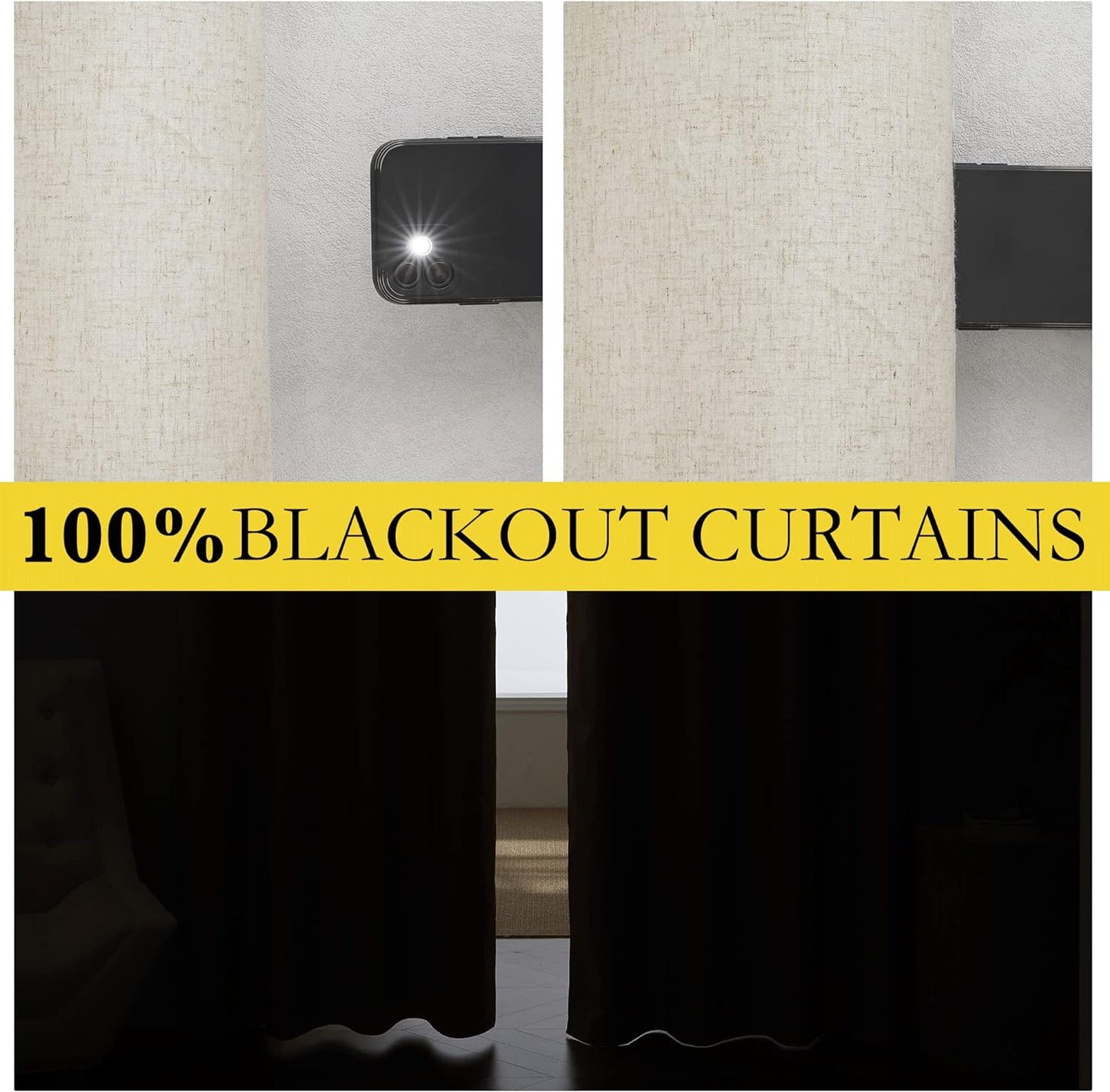 NICETOWN 100% Blackout Natural Linen Bedroom Curtains 52" Width by 95" Length 2 Panels with Thermal Insulated Liners, Farmhouse Style Keep Warm Dual Rod Pocket Window Draperies for Living Room  NICETOWN   