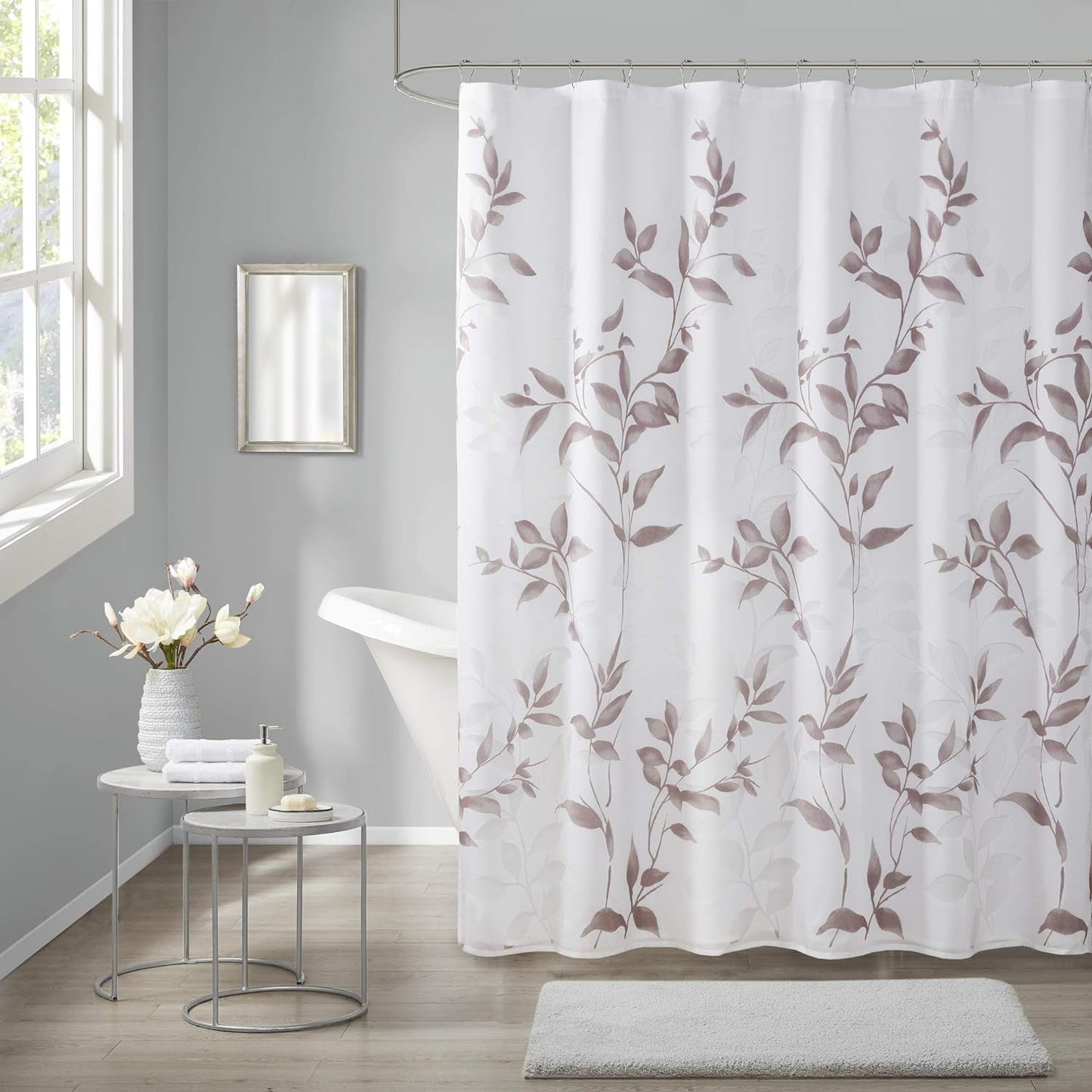 Madison Park Cecily Botanical Modern Shower Curtain, Contemporary Design Water Repellent Shower Curtains for Bathroom, 72 X 72, Grey