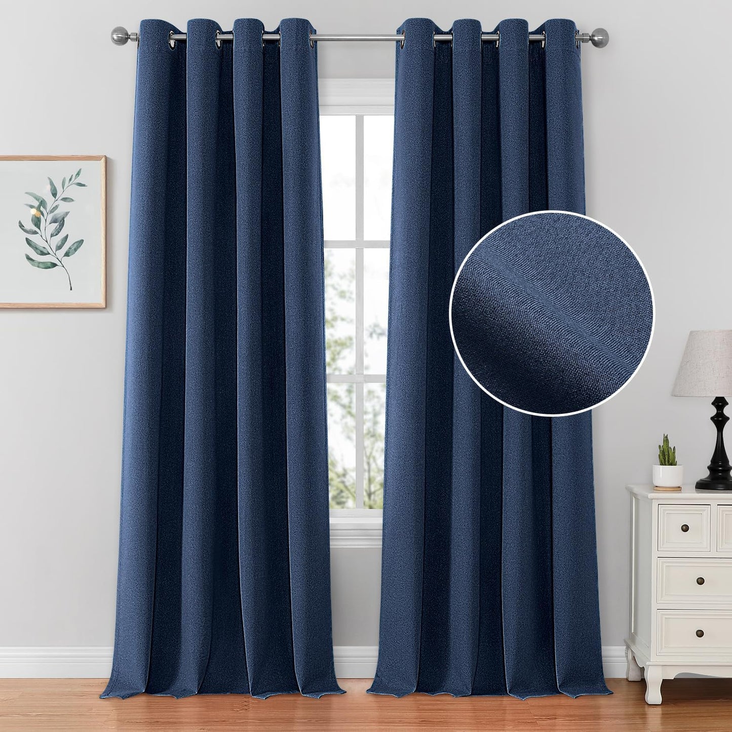 HOMEIDEAS 100% Blush Pink Linen Blackout Curtains for Bedroom, 52 X 84 Inch Room Darkening Curtains for Living, Faux Linen Thermal Insulated Full Black Out Grommet Window Curtains/Drapes  HOMEIDEAS Navy Blue W52" X L84" 