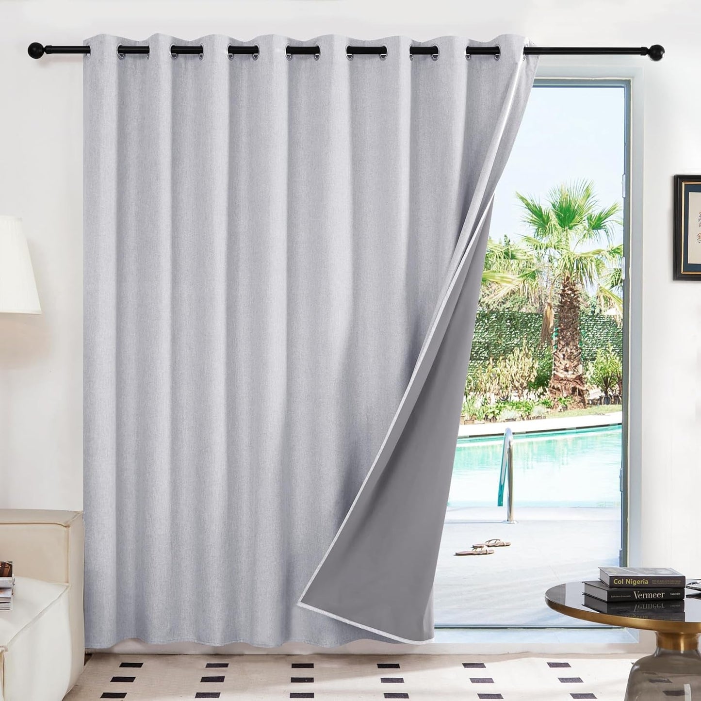 Deconovo Room Divider Curtains for Patio Door, 100% Total Light Blocking Thick Sliding Door Curtains, Extra Wide Blackout Curtains for Bedroom and Living Room (Flaxen, 100W X 84L Inch)