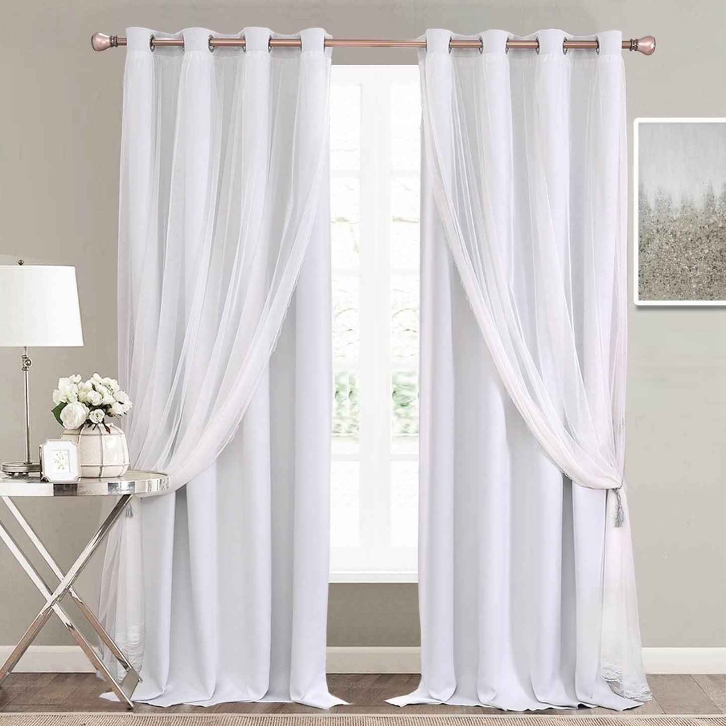 Pink Blackout Curtains 84 Inch Length - Double Layers Princess Girls Curtains & Draperies Panels for Kids Bedroom Living Room Nursery Pink Lace Hem Room Darkening Curtains, 2 Pcs  SOFJAGETQ Greyish White 52 X 96 