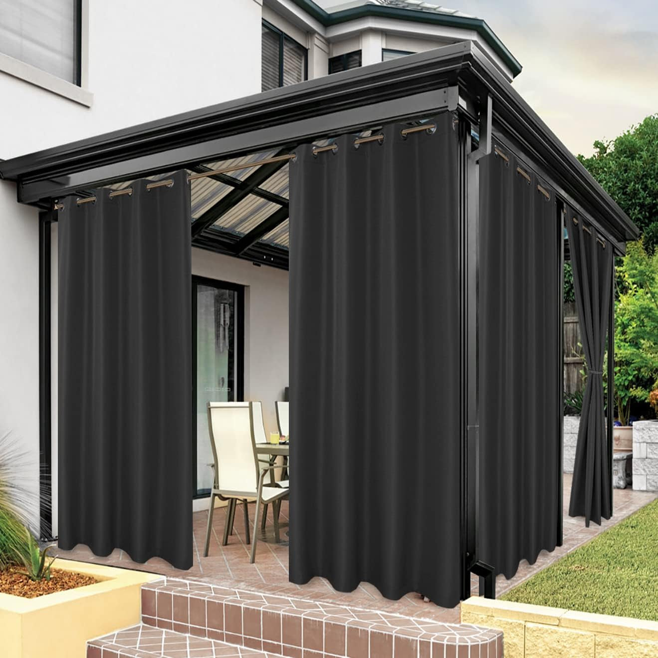 BONZER Outdoor Curtains for Patio Waterproof, Premium Thick Privacy Weatherproof Grommet outside Curtains for Porch, Gazebo, Deck, 1 Panel, 54W X 84L Inch, White  BONZER Charcoal 84W X 84L Inch 