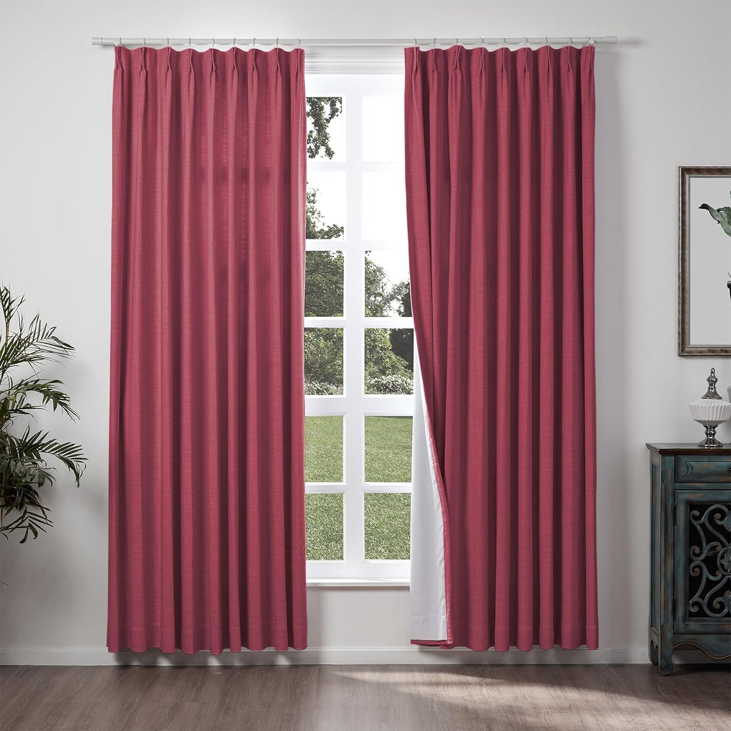 Chadmade 50" W X 63" L Polyester Linen Drape with Blackout Lining Pinch Pleat Curtain for Sliding Door Patio Door Living Room Bedroom, (1 Panel) Sand Beige Tallis Collection  ChadMade Red Wine (23) 100Wx102L 