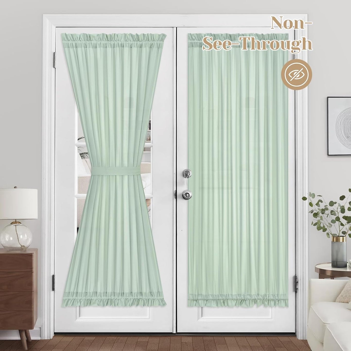 HOMEIDEAS Non-See-Through Sidelight Curtains for Front Door, Privacy Semi Sheer Door Window Curtains, Rod Pocket Light Filtering French Door Curtains with Tieback, (1 Panel, White, 26W X 72L)  HOMEIDEAS Sage Green 1 Panel-54 X 72 