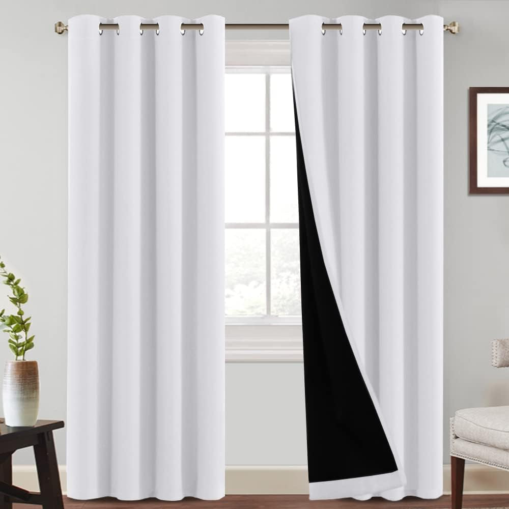Princedeco 100% Blackout Curtains 84 Inches Long Pair of Energy Smart & Noise Blocking Out Drapes for Baby Room Window Thermal Insulated Guest Room Lined Window Dressing(Desert Sage, 52 Inches Wide)  PrinceDeco White 52"W X84"L 