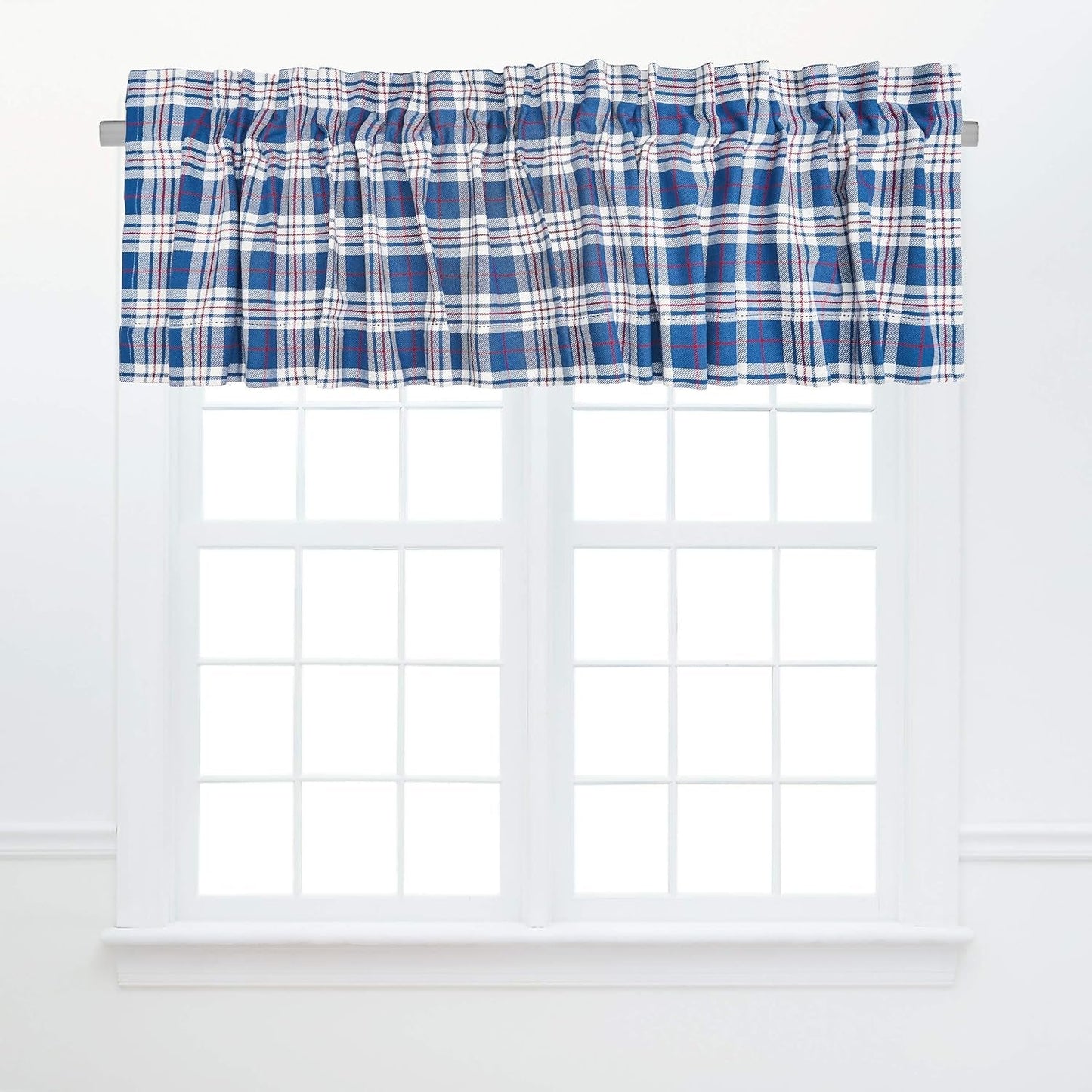 C&F Home Parker Blue & Red Cotton Window Treatment Curtain Valance Stripes Plaid Check Window Curtain for Living Room Kitchen Bedroom Valance Single Blue