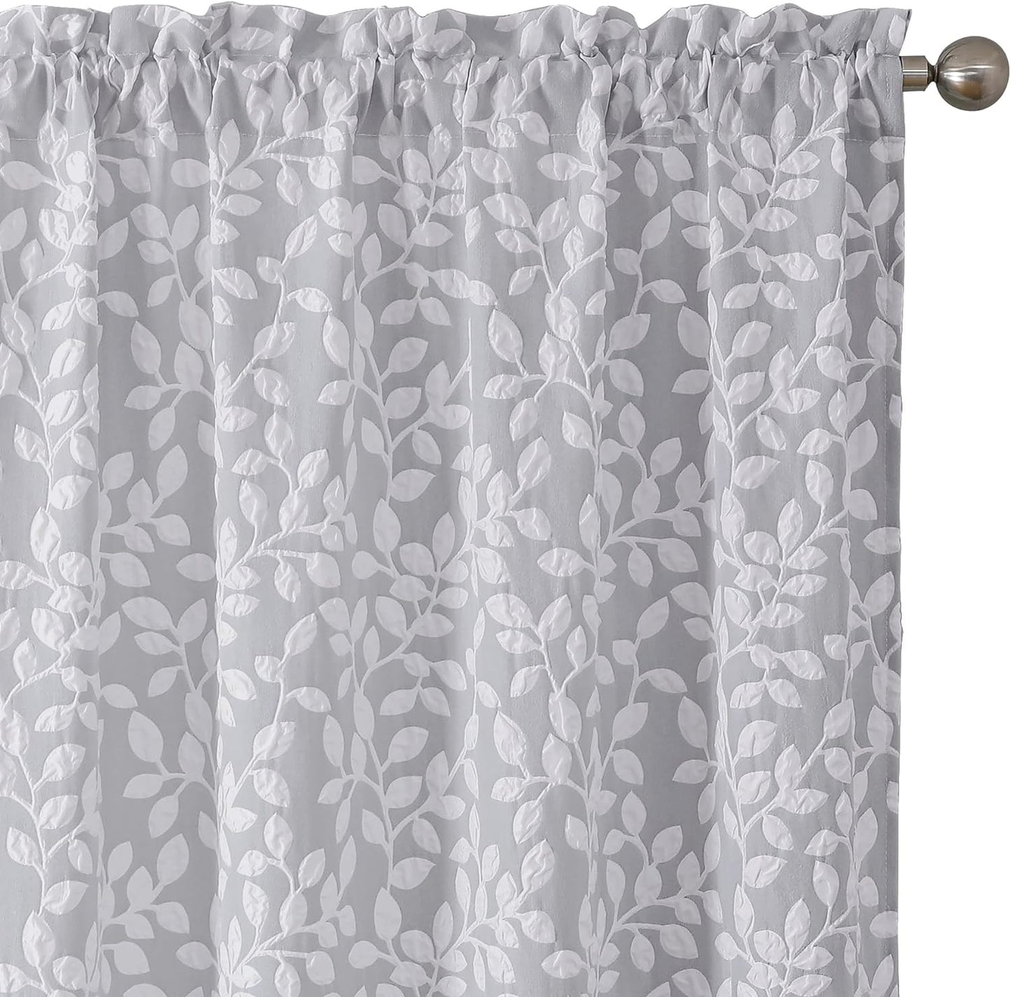 Chyhomenyc Anna White Taupe Curtains 63 Inch Length 2 Panels, Light Filtering Soft Airy 3D Embossed Textured Leaf Pattern Drapes for Bedroom Living Room Windows, Each 42Wx63L Inches  Chyhomenyc Gray White 42 W X 54 L 