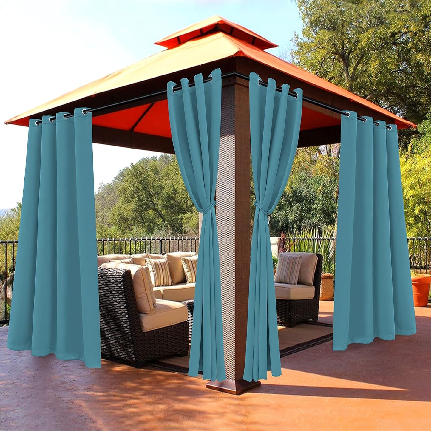 BONZER Outdoor Curtains for Patio Waterproof - Light Blocking Weather Resistant Privacy Grommet Blackout Curtains for Gazebo, Porch, Pergola, Cabana, Deck, Sunroom, 1 Panel, 52W X 84L Inch, Silver  BONZER Teal 52W X 108 Inch 