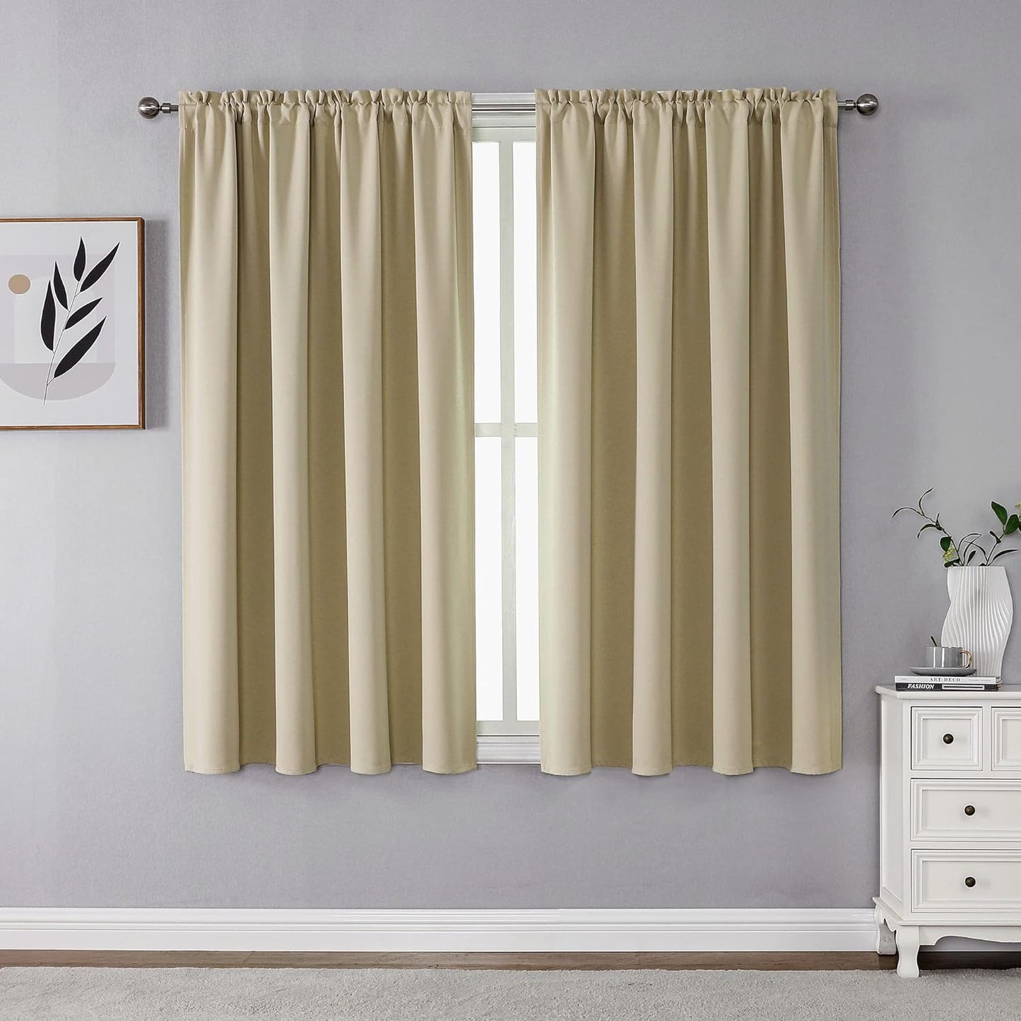 CUCRAF Blackout Curtains 84 Inches Long for Living Room, Light Beige Room Darkening Window Curtain Panels, Rod Pocket Thermal Insulated Solid Drapes for Bedroom, 52X84 Inch, Set of 2 Panels  CUCRAF Beige 52W X 54L Inch 2 Panels 