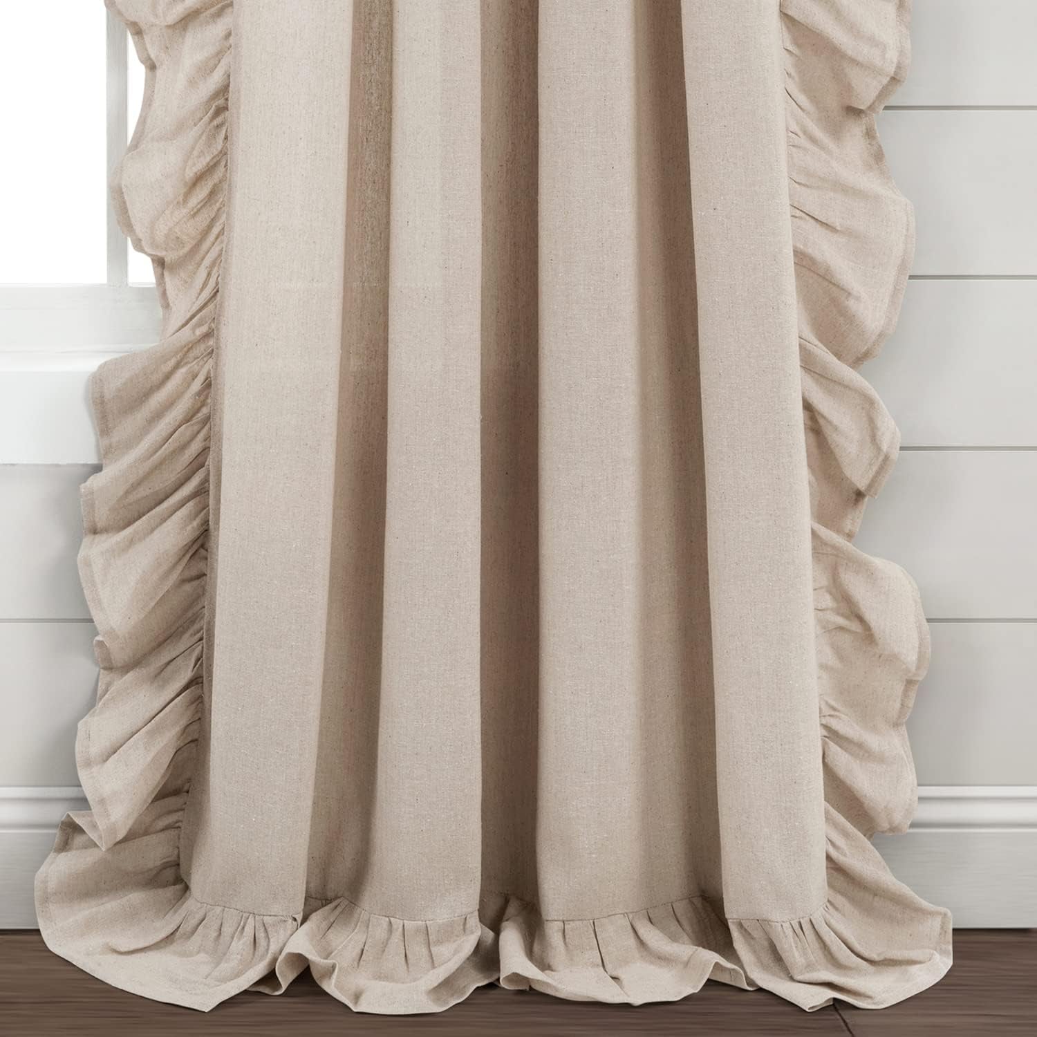 Lush Decor Linen Ruffle Window Curtain Panel (Single Panel), 84" L X 54" W, Linen  Triangle Home Fashions   