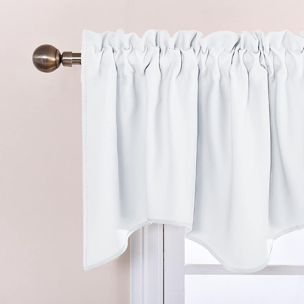 NICETOWN Window Valance for Bedroom, Energy Saving Home Fashion Rod Pocket Scalloped Valance Short Small Window Tiers for Laundry/Loft/Department, W 52 X L 18, 2 Pieces, Pure White