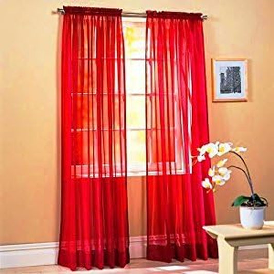 Empire Home Fashion Elegance (2) Panels Sheer Window Curtains Drapes Set 84" Long Rod Pocket Solid (Red)  Empire Home Fashion Red  