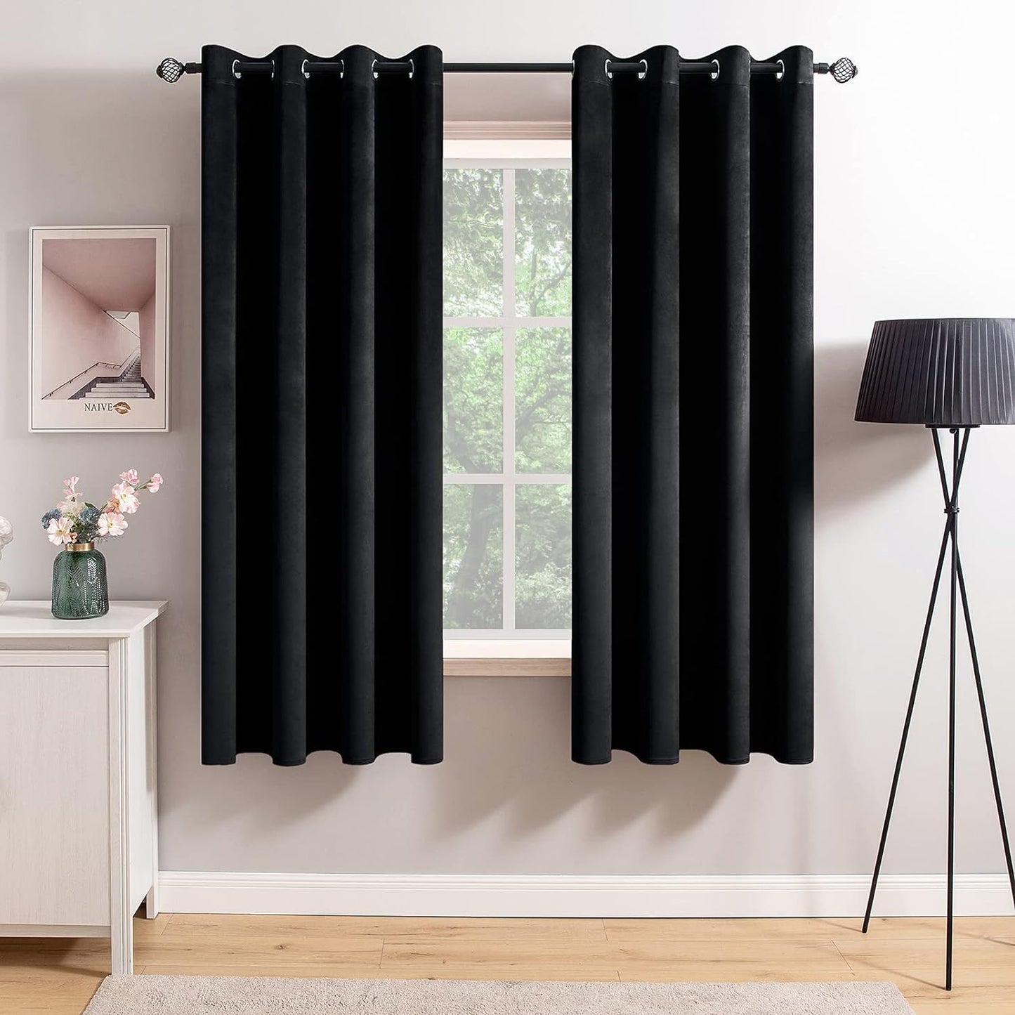 MIULEE Velvet Curtains Olive Green Elegant Grommet Curtains Thermal Insulated Soundproof Room Darkening Curtains/Drapes for Classical Living Room Bedroom Decor 52 X 84 Inch Set of 2  MIULEE Black W52 X L63 