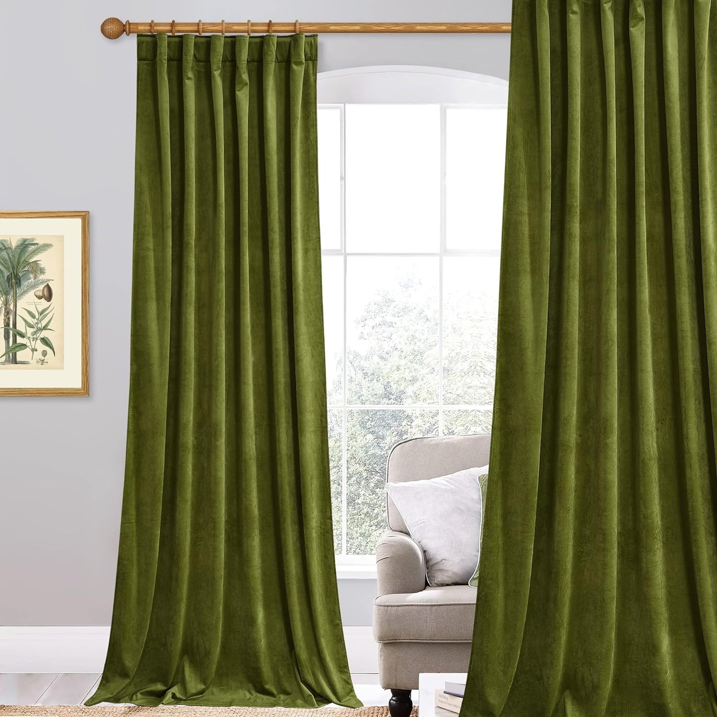 Stangh Navy Blue Velvet Curtains 96 Inches Long for Living Room, Luxury Blackout Sliding Door Curtains Thermal Insulated Window Drapes for Bedroom, W52 X L96 Inches, 1 Panel  StangH Olive Green W52 X L84 