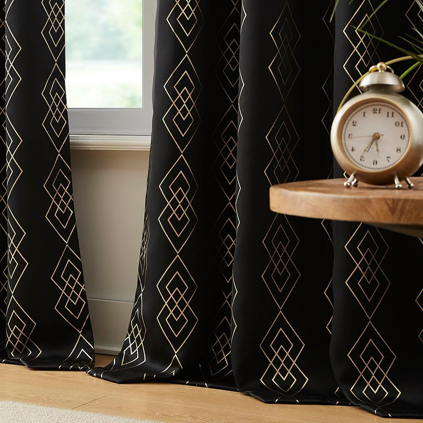 Metallic Geo Blackout Curtain Panels for Bedroom Thermal Insulated Light Blocking Foil Trellis Moroccan Window Treatments Diamond Grommet Drapes for Living-Room, Set of 2, 50" X 84", Beige/Gold  ugoutry Geometric Black 50"X96"X2 