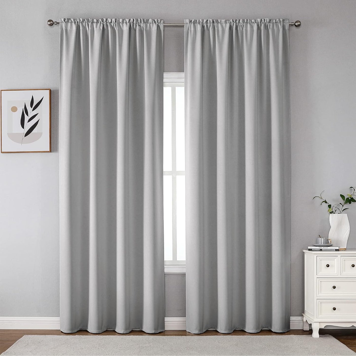 CUCRAF Blackout Curtains 84 Inches Long for Living Room, Light Beige Room Darkening Window Curtain Panels, Rod Pocket Thermal Insulated Solid Drapes for Bedroom, 52X84 Inch, Set of 2 Panels  CUCRAF Greywish White 52W X 95L Inch 2 Panels 