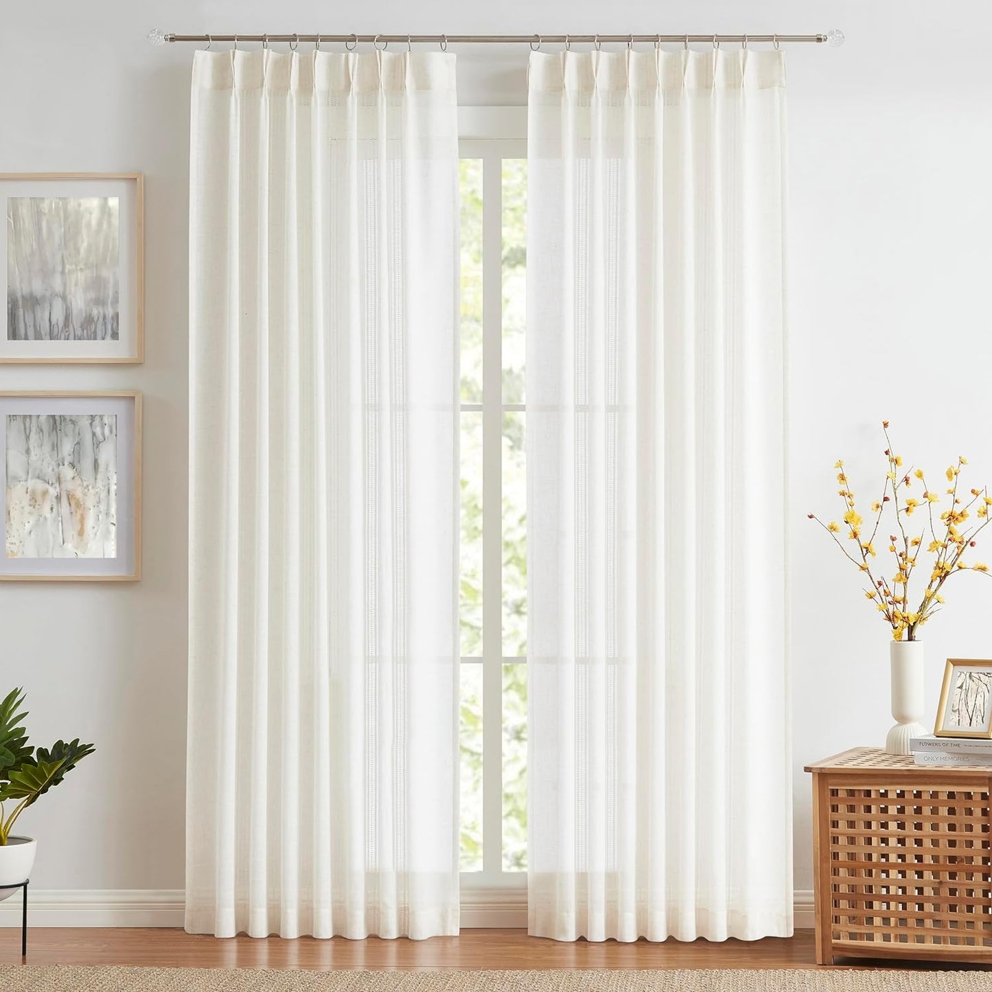 Kayne Studio Boho 2 Pages Sheer Pinch Pleated Curtains,Linen Blended 95 Inches Long Window Treatments,Light Filtering Pinch Pleat Drapes for Farmhouse Living Room 36" W X 90" L,18 Hooks,Beige  Kayne Studio Natural 36"X84"X2 