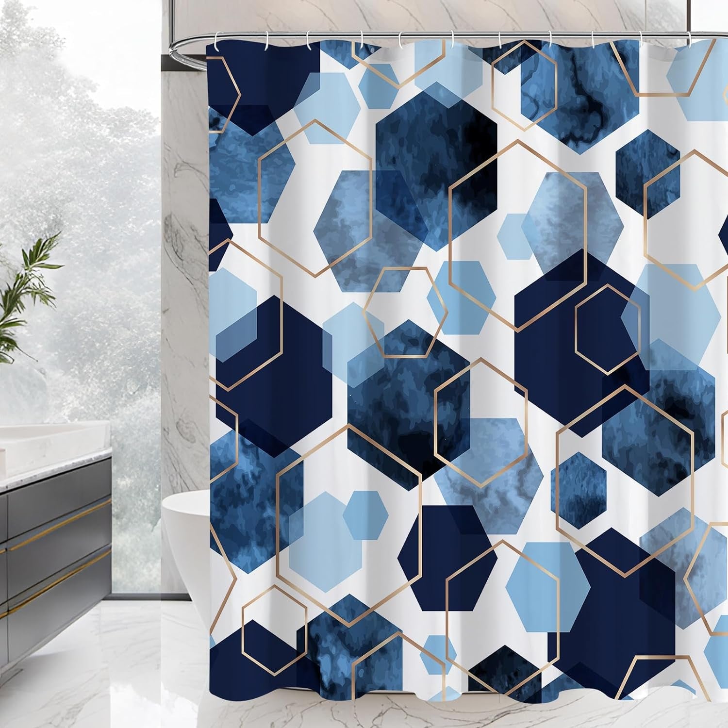 Grey Modern Shower Curtain for Bathroom, Gray Geometric Art Decor Waterproof Bath Curtain, Abstract Fabric Shower Curtain Sets for Home Decor, 72X72 Inch
