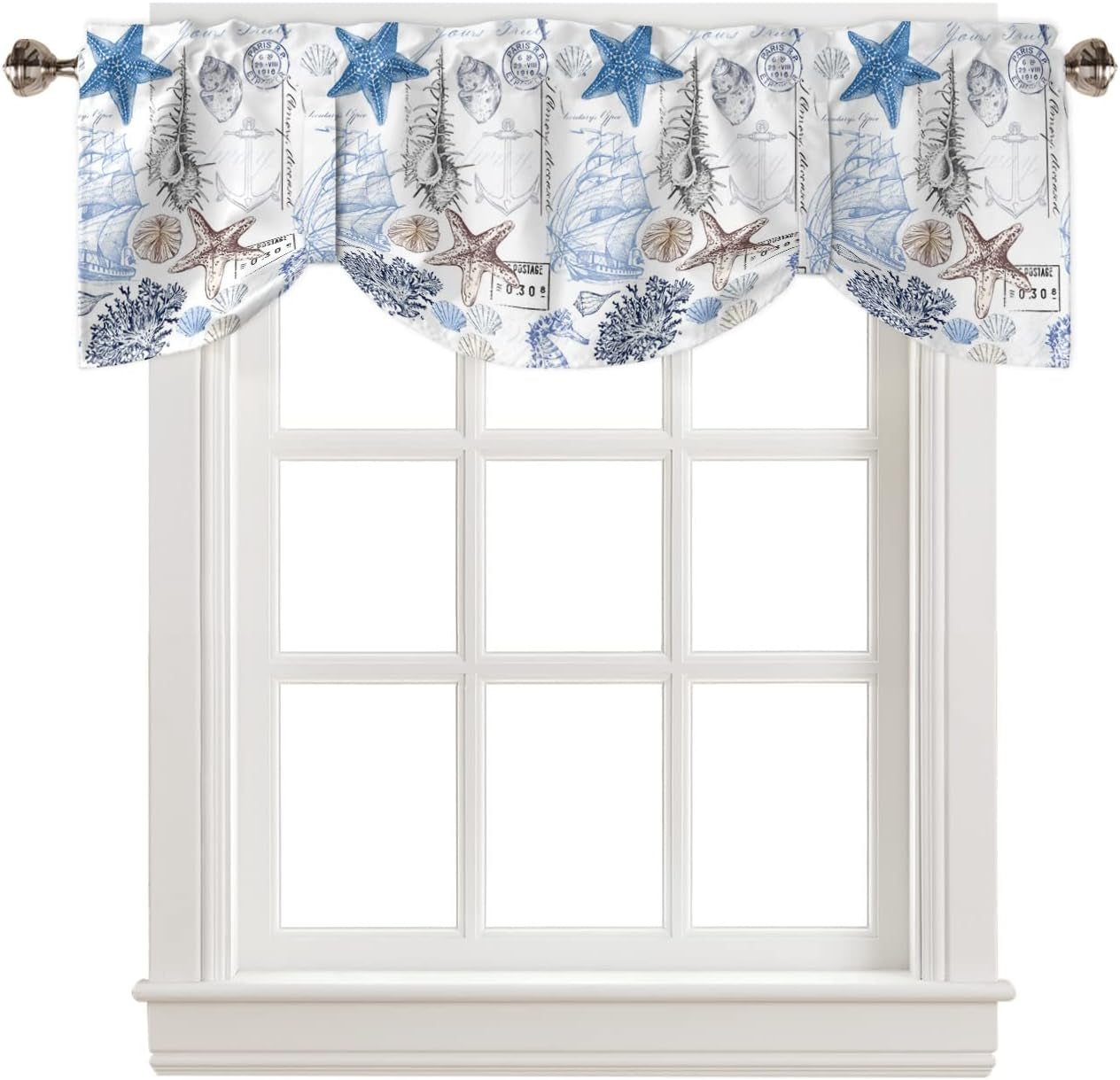 Marine Life Curtains for Bedroom Living Room Aqua Ocean Coral Shell Starfish Roman Shades for Windows Curtains & Drapes Rod Pocket Valances for Kitchen Window Curtains over Sink 54X18In,1 Panel