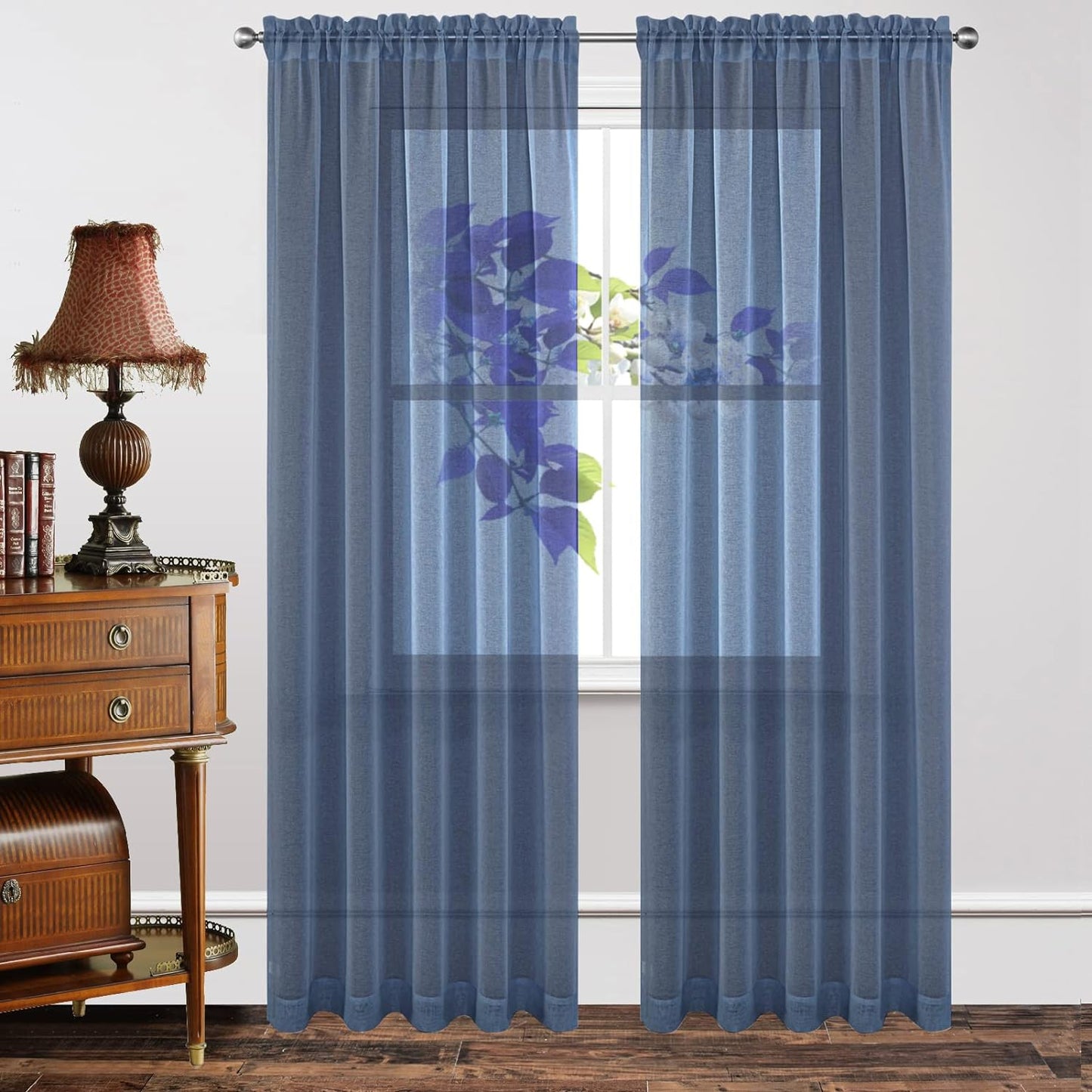 Joydeco White Sheer Curtains 63 Inch Length 2 Panels Set, Rod Pocket Long Sheer Curtains for Window Bedroom Living Room, Lightweight Semi Drape Panels for Yard Patio (54X63 Inch, off White)  Joydeco Navy Blue 54W X 84L Inch X 2 Panels 