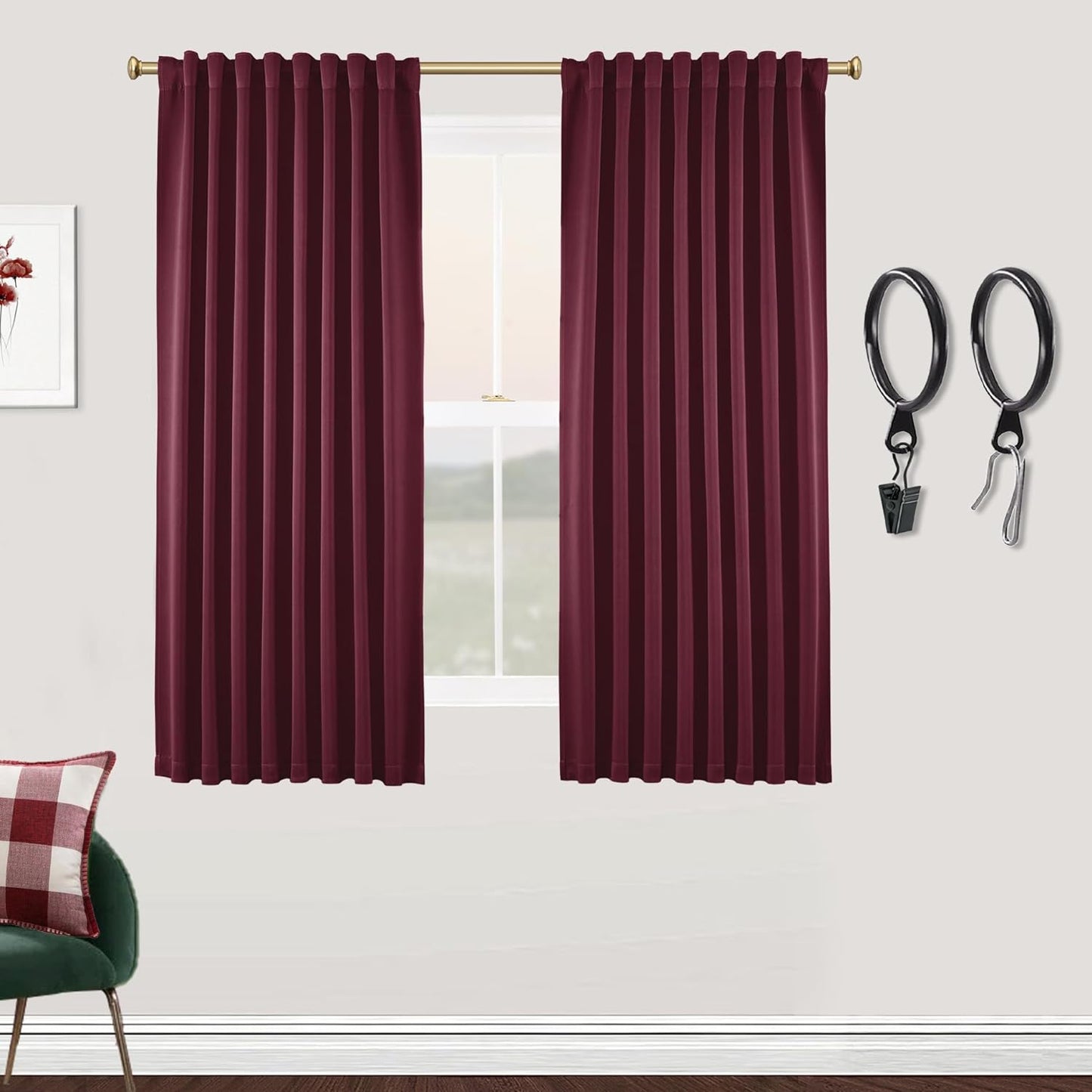 SHINELAND Beige Room Darkening Curtains 105 Inches Long for Living Room Bedroom,Cortinas Para Cuarto Bloqueador De Luz,Thermal Insulated Back Tab Pleat Blackout Curtains for Sunroom Patio Door Indoor  SHINELAND Burgundy Red 2X(52"Wx63"L) 