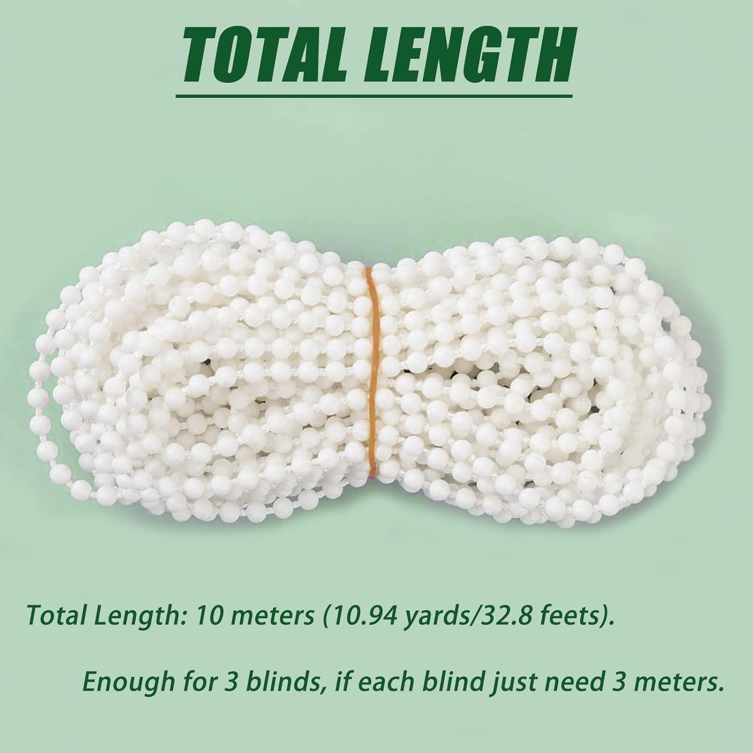 10 Meters (32.8 Feet) Roller Blind Bead Chain Cord Roman Venetian Honeycomb Vertical Shade Blind Cord with 10 PCS Connectors for Roller Blind Replacement Parts White (Normal Version)