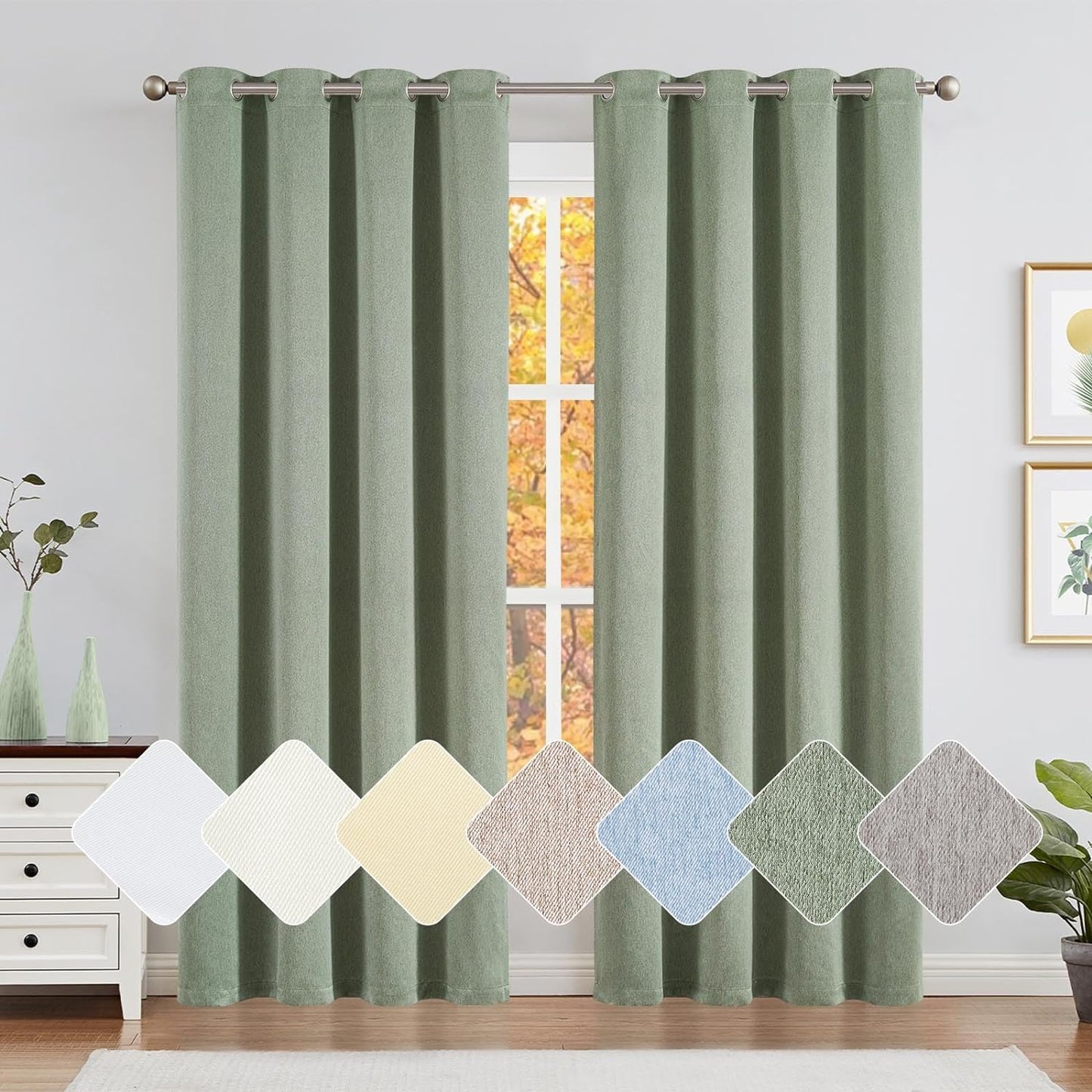 Jinchan Curtains for Bedroom Living Room 84 Inch Long Room Darkening Farmhouse Country Window Curtains Heathered Denim Blue Curtains Grommet Curtains Drapes 2 Panels  CKNY HOME FASHION *Sage Green 50"W X 84"L 
