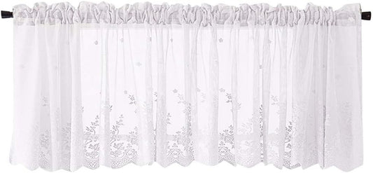 MORESEC Lace Valances for Windows, Cafe Curtain Sheer Window Valance Embroideried Sun Flower Kitchen Curtains Bathroom Water Repellent Window Covering Short Window Curtain Xmas Gift - 51 Inch #ZZ