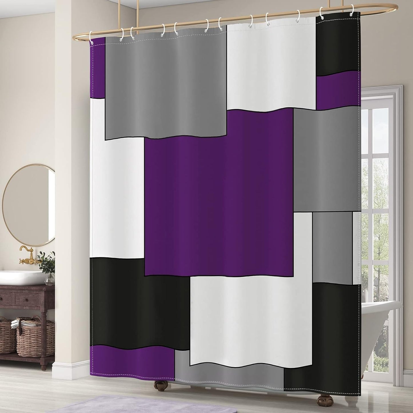 Navy Blue Shower Curtain Modern Bathroom Accessories Decor Black and Gray Shower Curtain Set with 12 Hooks 72X72 Inches