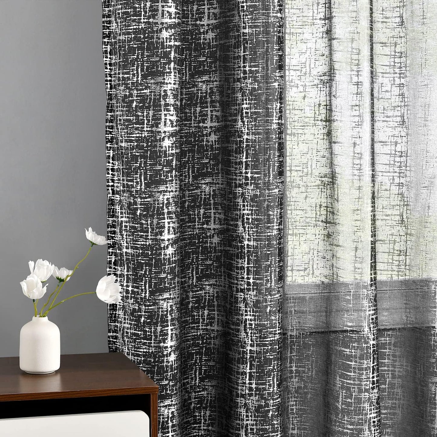 TERLYTEX White Gold Sheer Curtains 84 Inch Length, Metallic Gold Foil Cross Hatch Sparkle Sheer Curtains for Living Room, Rod Pocket Privacy Shimmer Curtains, 52 X 84 Inch, 2 Panels, Gold White  TERLYTEX Silver Black W52 X L84 Inch|Pair 