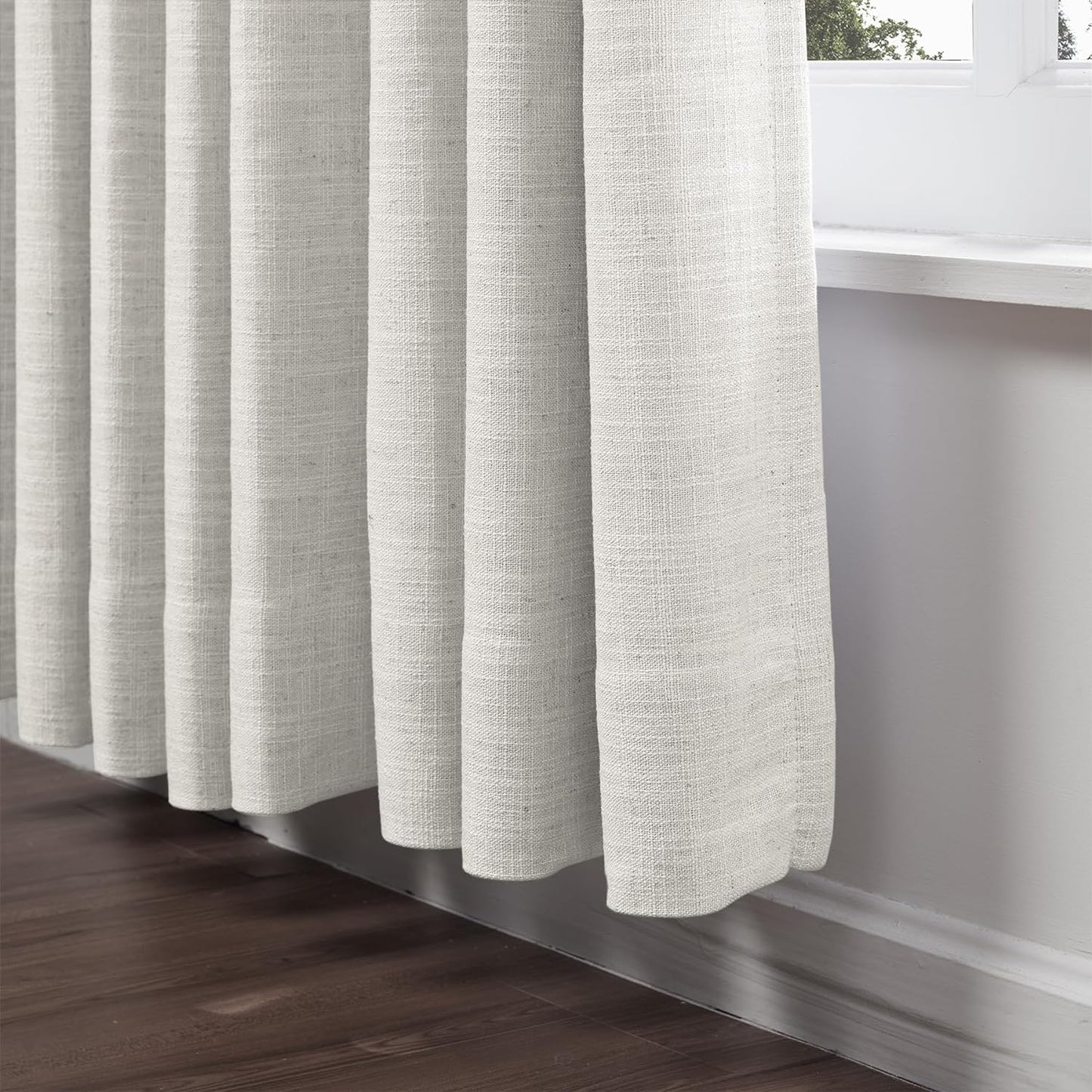 Chadmade 50" W X 84" L Polyester Linen Drape with Blackout Lining Pinch Pleat Curtain for Sliding Door Patio Door Living Room Bedroom, (1 Panel) Beige White Liz Collection  ChadMade   