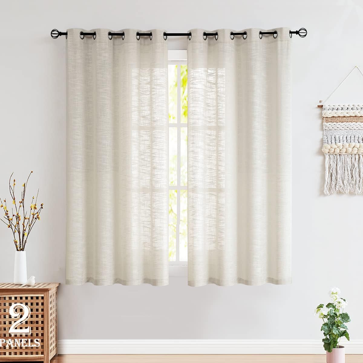 FMFUNCTEX Natural Semi-Sheer Curtains for Living Room Rich Linen Textured Look Window Curtain Draperies 52”W X63”L 2 Panels Grommet Top  Fmfunctex   