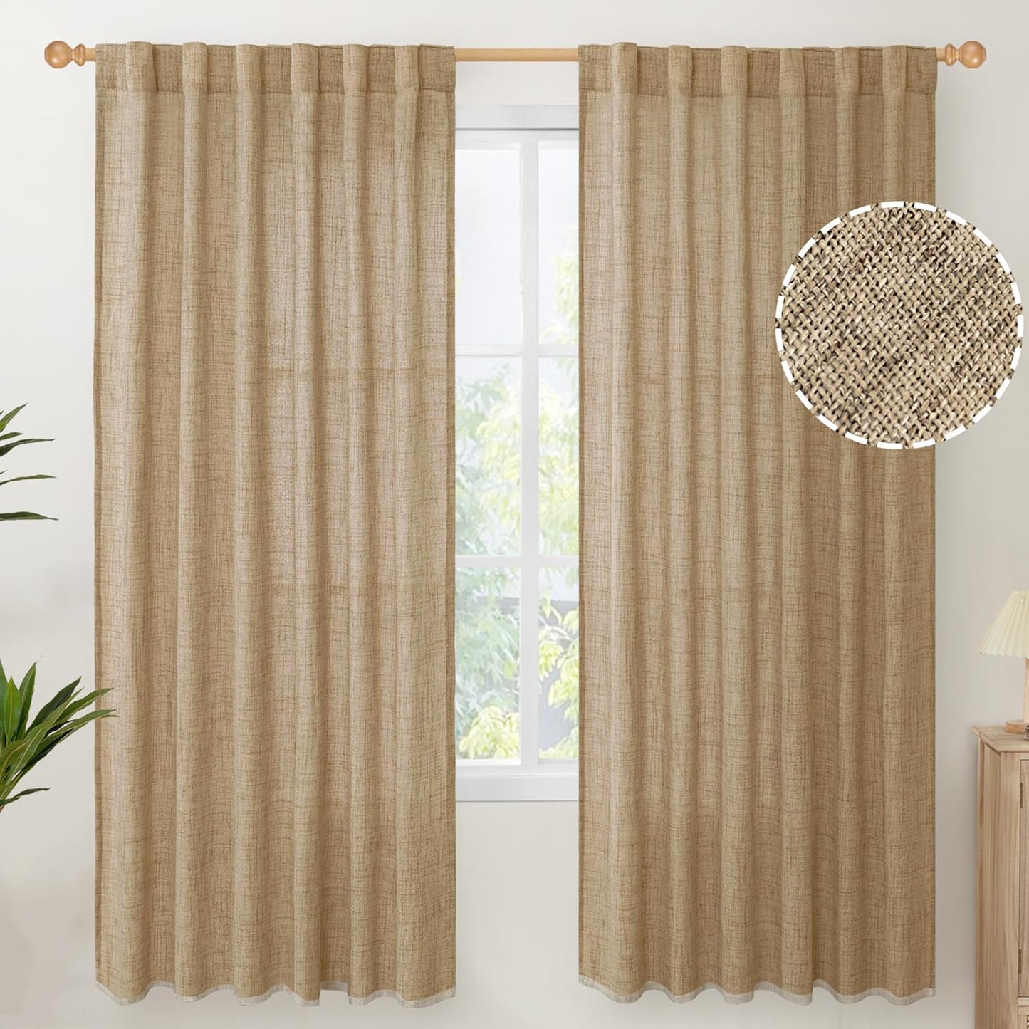 Youngstex Natural Linen Curtains 72 Inch Length 2 Panels for Living Room Light Filtering Textured Window Drapes for Bedroom Dining Office Back Tab Rod Pocket, 52 X 72 Inch  YoungsTex Toffee 52W X 72L 