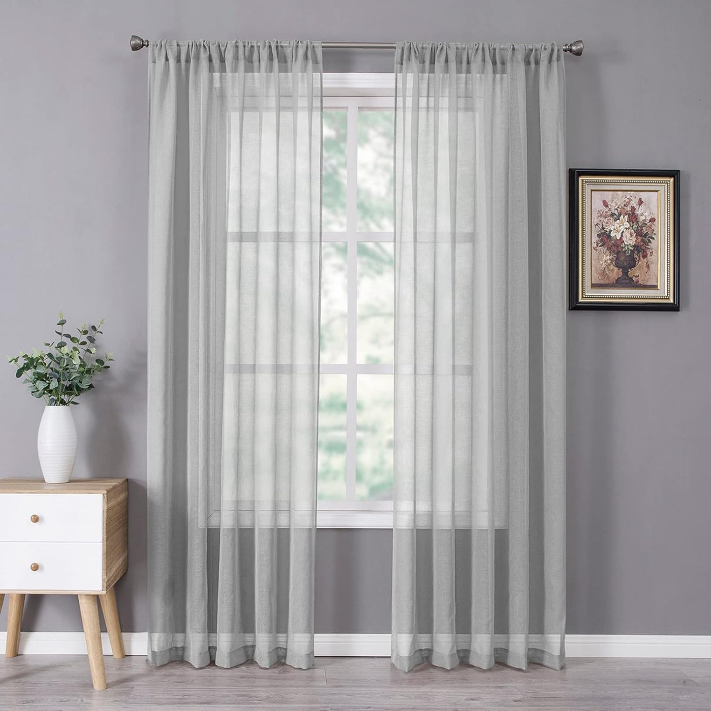 Tollpiz Short Sheer Curtains Linen Textured Bedroom Curtain Sheers Light Filtering Rod Pocket Voile Curtains for Living Room, 54 X 45 Inches Long, White, Set of 2 Panels  Tollpiz Tex Silver Grey 54"W X 72"L 