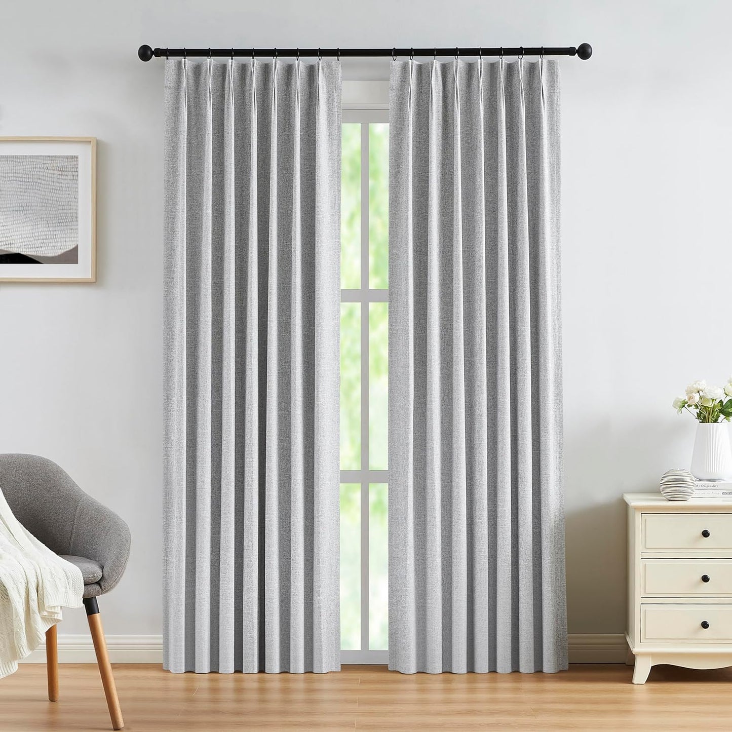 Kayne Studio Blended Linen Pinch Pleat Blackout Curtains 84 Inch Long for Living Room Bedroom,Thermal Insulated Window Treatments Pleated Drapes for Track with 9 Hooks,40"X84",Dark Linen,1 Panel  Kayne Studio Grey 40"X84"X1 